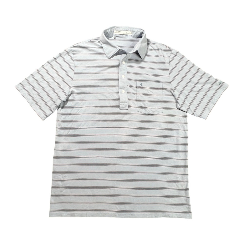Criquet Men's Medium Performance Player Shirt Polo Blue Pink Striped Pima Cotton